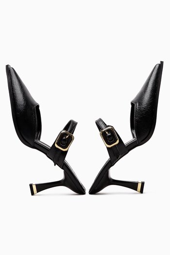 Limoya Yim Black Buckle Front Covered Heeled Women's Shoes