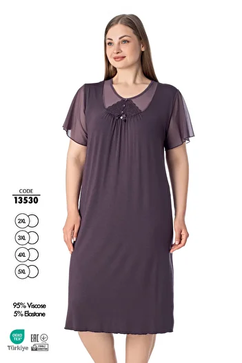 Cotpark Women's Plus Size Viscose Combed Cotton Fabric Short Sleeve Tulle Nightgown 13530
