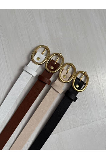 Damla 4 Pack Fırsat Product Gold Oval Buckle Women's Trouser Belt, Shirt Belt, Coat Belt, Dress Belt