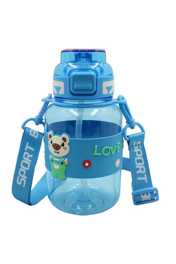Noki Kids Lockable Lid Water Bottle with Straw and Hanger Teddy Bear 800 ml