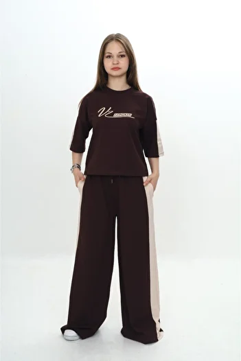 Joui Co Children's 100% Cotton Oversize London Printed Girl's Garnished Short Sleeve Tracksuit Set-293
