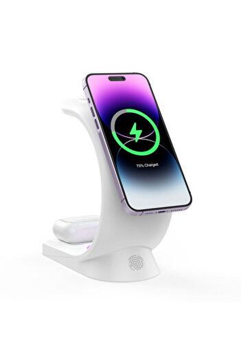 VENTLEX 3 in 1 RGB Wireless Charger Type Charging Station for Phone, Watch and Headphones, Fast Charge 15W White
