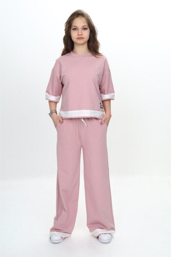 Jannock Girl's 100% Cotton Three Quarter Sleeve Garnished 2 Thread Tracksuit Set-285