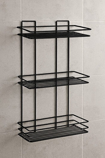 MultiStore Adhesive Bathroom Organizer Shampoo Holder Soap Dish Lifetime Stainless 3-Piece Bathroom Shower Hanger Rack Black