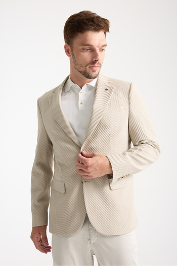 Frappoli Dolex Men's Beige Polyester Fabric 4-Season Slim Fit Mono Collar Sports Blazer Jacket