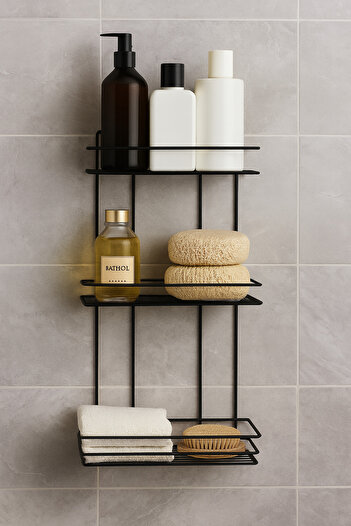 MultiStore Adhesive Bathroom Organizer Shampoo Holder Soap Dish Lifetime Stainless 3-Piece Bathroom Shower Hanger Rack Black