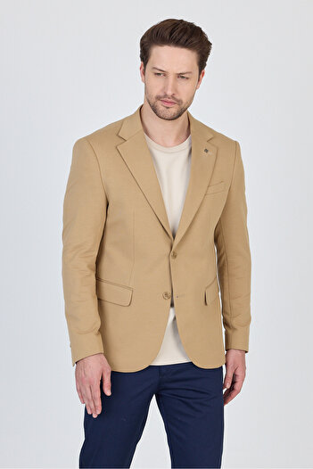 Frappoli 3115 Men's Light Mink Flexible Lycra Cotton Blended Slim Fit Spring-Summer Sports Blazer Jacket