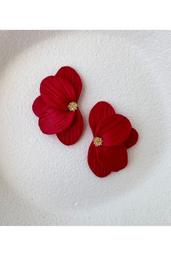 ACCESSORY Red Gold Detail Half Flower Earrings Polymer Clay Earrings