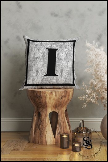 SasoHome Gray Letter Cushion Pillow Case - Letter I - Gray Background Decorative Gift Cushion Pillow Case