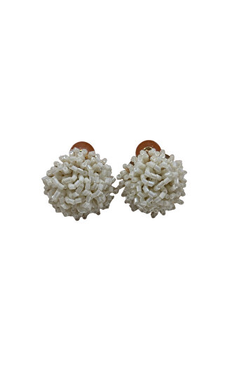 Bijutek Bijouterie Gold Color Feather - Metal Women's Earrings with Beads and Pearls Pattern Jewelry