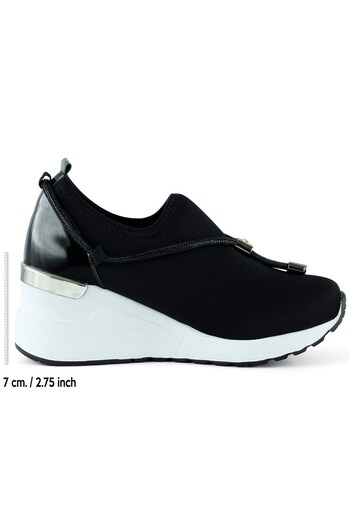 Erkan Saçmacı Ellie Black Stretch Chain Stone Buckle Metal Detailed Wedge Heeled Casual Shoes