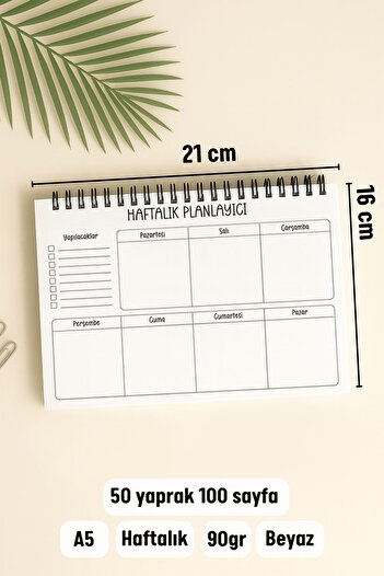 Eldesen Tasarım Haftalık Planlayıcı A5 Defter, Esnek İnce Karton Kapaklı, 1 Yıllık Planlayıcı, Pembe Çilek