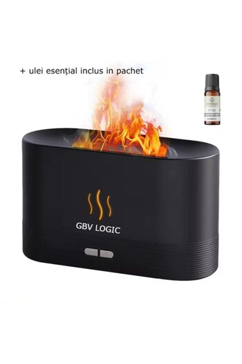 GBV LOGIC Umidificator Cu Ultrasunete Aromaterapie ,Stil Flacără, Cu Ulei Esențial, 180 ml,negru