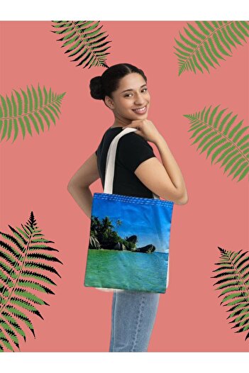 MELOOX Digital Printed Women's Beach Bag with Multi-Color Pattern