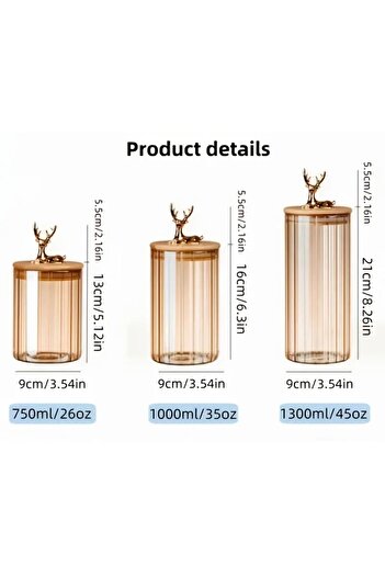 Yenigeldi (9X10Cm) 600ml 2Pcs Amber Color Geyikli Glass Storage Jar Deer Head Gold Color Y-482