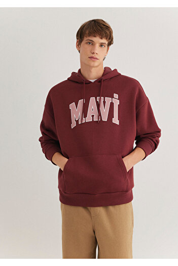 Mavi Logo Baskılı Kapüşonlu Kırmızı Sweatshirt 067149-70396