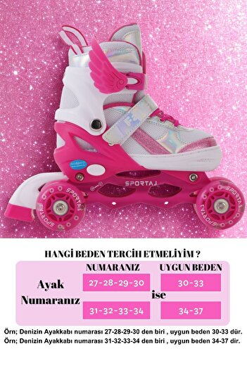 Sportaj Angel Winged Lighted Children's Skates Silicone Wheel Adjustable Skates with Carry Bag Fuchsia
