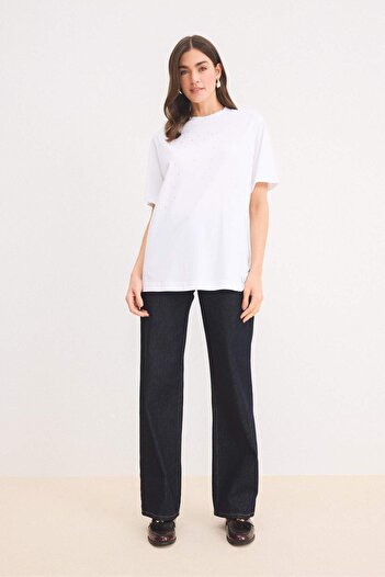 DeFacto Regular Fit Crew Neck Basic Plain Short Sleeve White T-Shirt Tunic E1397Ax25Sp
