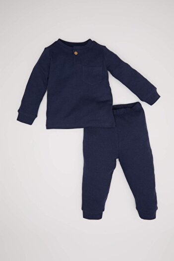 DeFacto Baby Boy Long Sleeve Pocket Detailed Waffle Cotton Pajamas Set D6810A5Ns