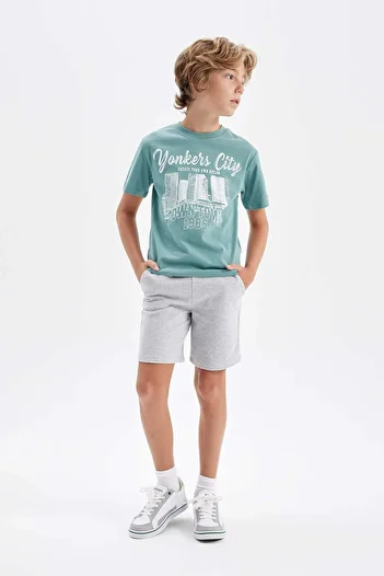 DeFacto Boy's 2-Piece Suit Crew Neck Printed Short Sleeve T-Shirt Shorts D1158A824Hs
