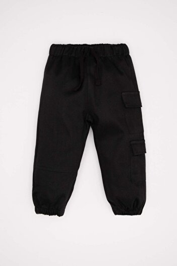 DeFacto Baby Boy Cargo Pocket Black Jogger Gabardine Trousers with Elastic Waist and Legs D3935A524Wn