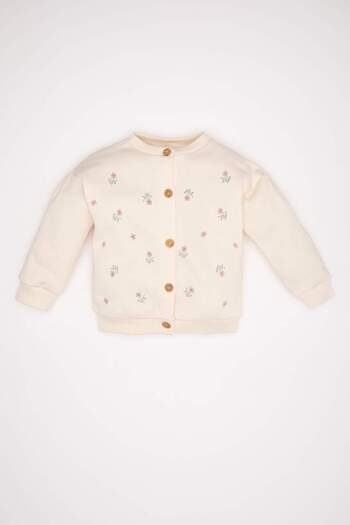 DeFacto Baby Girl Crew Neck Buttoned Floral Patterned Cardigan D3683A524Au
