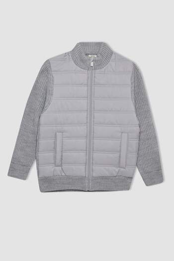 DeFacto Boy's Knitwear Jacket - Half Turtleneck, Zip Pocket, Solid Cardigan C1765A824Au