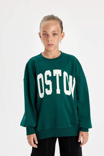 DeFacto Σχολικό φούτερ για κορίτσια Crew Neck Printed - Wide Fit C7778a824au