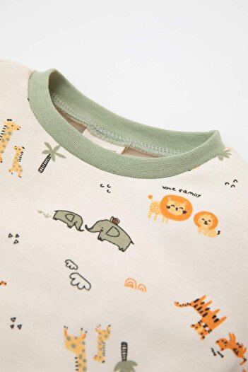 DeFacto Erkek Bebek Pijama Takımı Safari Desenli Uzun Kollu Üst Uzun Alt D3556A524WN