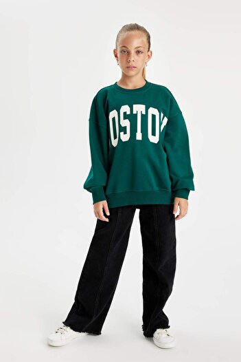 DeFacto Σχολικό φούτερ για κορίτσια Crew Neck Printed - Wide Fit C7778a824au
