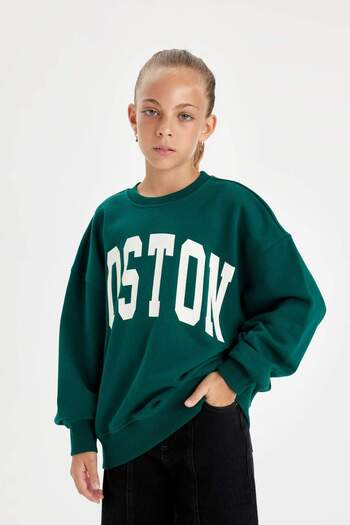 DeFacto Σχολικό φούτερ για κορίτσια Crew Neck Printed - Wide Fit C7778a824au
