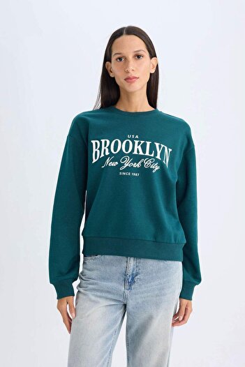 DeFacto Regular Fit Bisiklet Yaka Baskılı İnce Sweatshirt D5928AX24AU