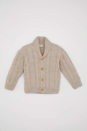 DeFacto Baby Boy Knitwear Shawl Collar Basic Plain Button Cardigan C8860A524Au