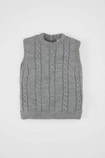 DeFacto Baby Boy Crew Neck Knitted Pattern Sweater Sweater C8865A524Wn