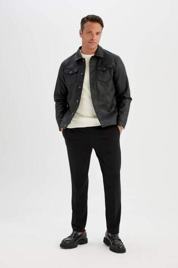 DeFacto Slim Fit Jacke aus Kunstleder mit Hemdkragen - C4861AX24WN