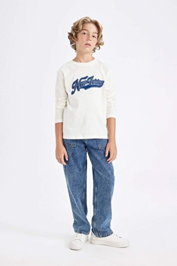DeFacto Boys' Crew Neck Printed Long Sleeve T-Shirt C9562A824Au