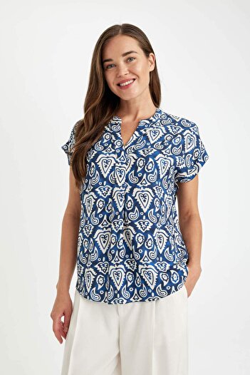 DeFacto Halenka s krátkým rukávem Apache Collar Print Regular Fit D2941Ax24Sm