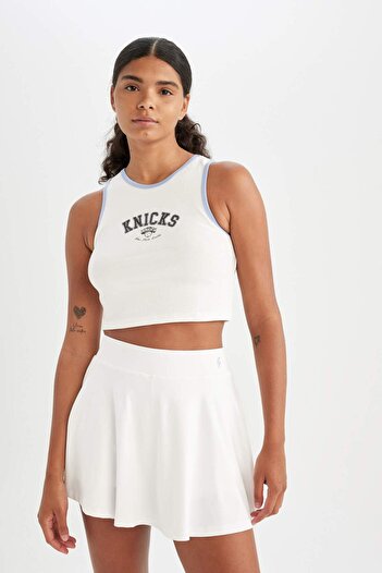 DeFacto Defactofit Nba New York Knicks Cropped Fit Crew Neck Rib Tank Top C6316Ax24Hs