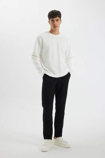 DeFacto Regular Fit Crew Neck Waffle Basic Solid Long Sleeve T-Shirt D2801Ax24Au