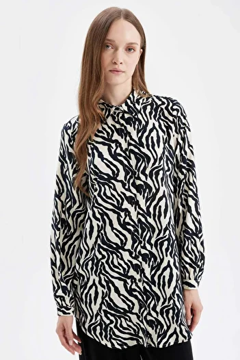 DeFacto Regular Fit Zebra Patterned Viscose Long Sleeve Shirt Tunic D4070Ax24Au