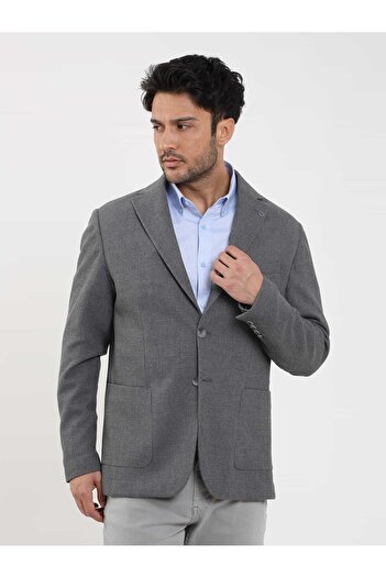 Dufy Gray Men's Slim Fit Dobby Casual Mono Collar Jacket