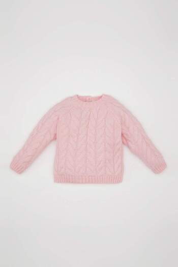 DeFacto Baby Girl Blue Crew Neck Knitted Patterned Sweater D0354A524Au