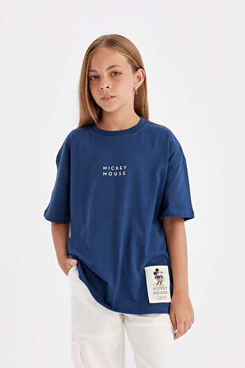 DeFacto Κοριτσίστικο μπλουζάκι Disney Mickey & Minnie Oversize με φαρδύ λαιμόκοψη και κοντό μανίκι C7357A824AU