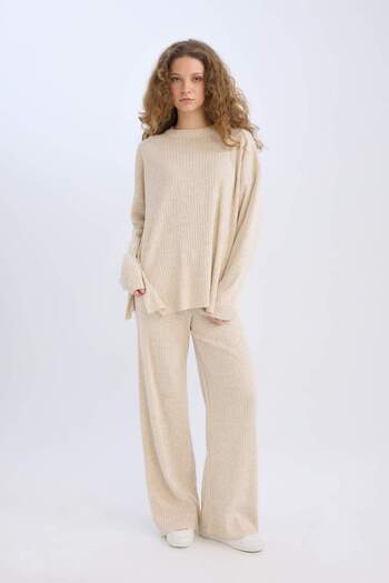 DeFacto Relax Fit Crew Neck Long Sleeve Top Elastic Waist Long Bottom D5232Axns