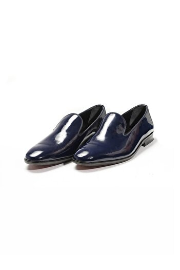 Dufy Navy Blue Men's Flat Patent Leather Tuxedo Shoes