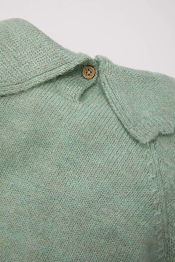 DeFacto Baby Girl Green Floral Large Collar Knitwear Sweater C8251A524Wn