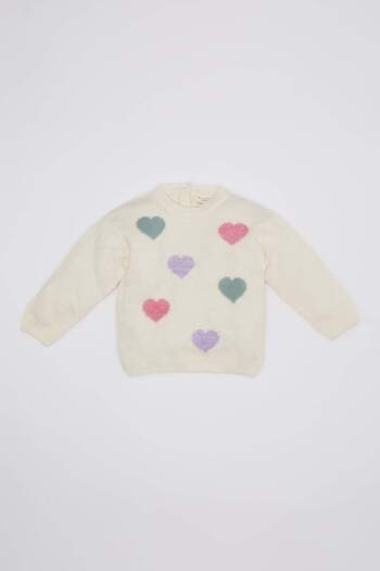 DeFacto Baby Girl Ecru Crew Neck Heart Patterned Sweater Sweater C8915A524Wn