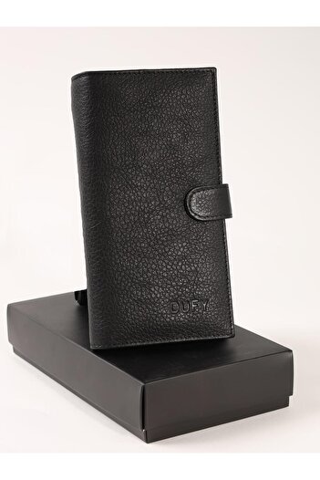 Dufy Black Men's Leather Portfolio Wallet