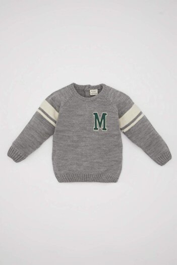 DeFacto Baby Boy Crew Neck Embroidered Sweater Sweater C8869A524Au