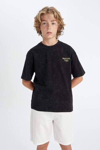 DeFacto Boy's Oversize Crew Neck T-Shirt - Washable Pale Effect, Short Sleeve C6283A824Hs